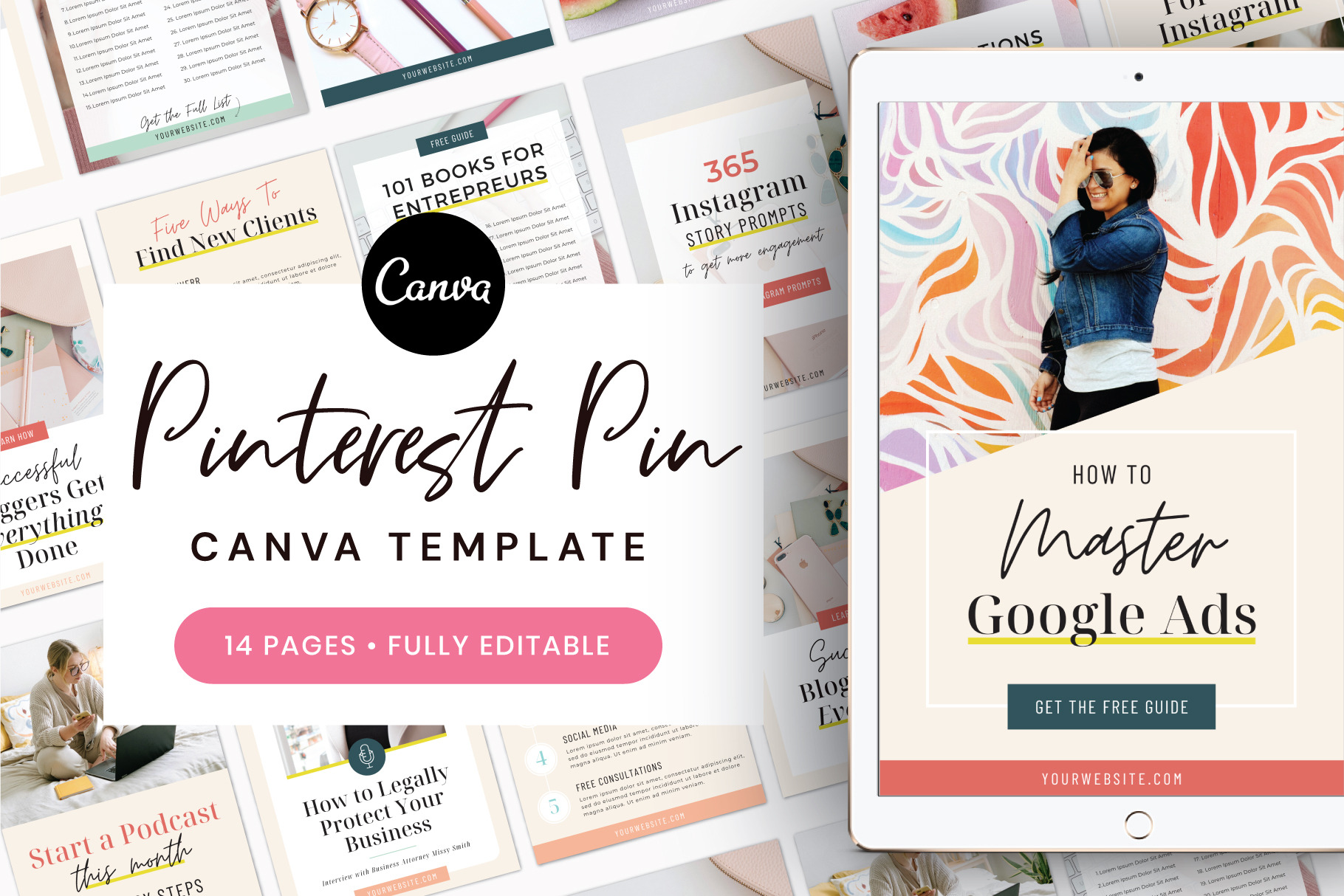 Pinterest Pin Template for Canva, a Social Media Template by Sugar Studios