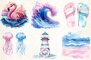 Summer Pink & Blue Coastal Clipart, an Illustration by Libby Wishes (Thumbnail 7 of 7)