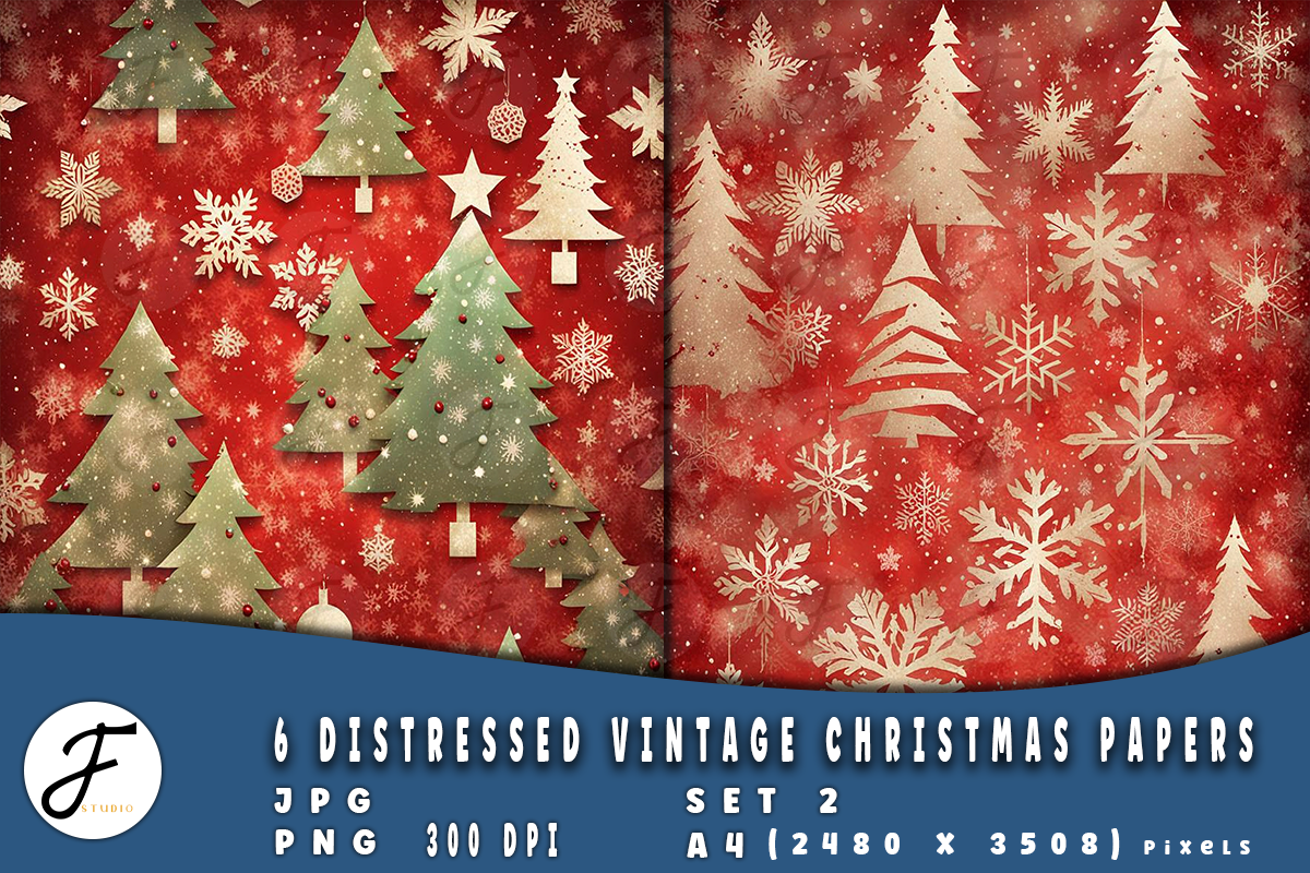 Distressed Vintage Christmas Papers, a Background Graphic by Joaquin Fernandez Studio (Photo 2 of 4)