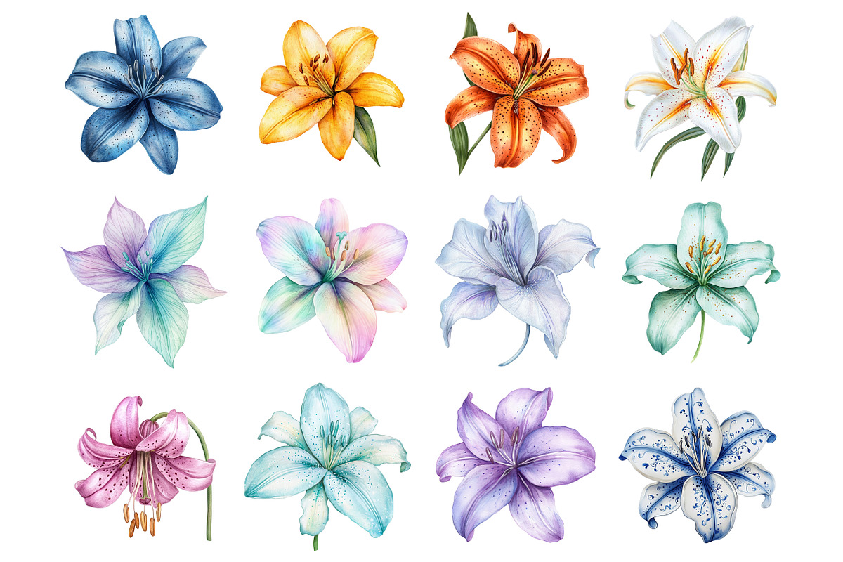 Watercolor Lily Clipart, a Seasonal Illustration by Design Market