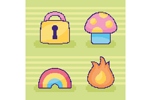 pixel art four items, an Object Illustration by studiogstock