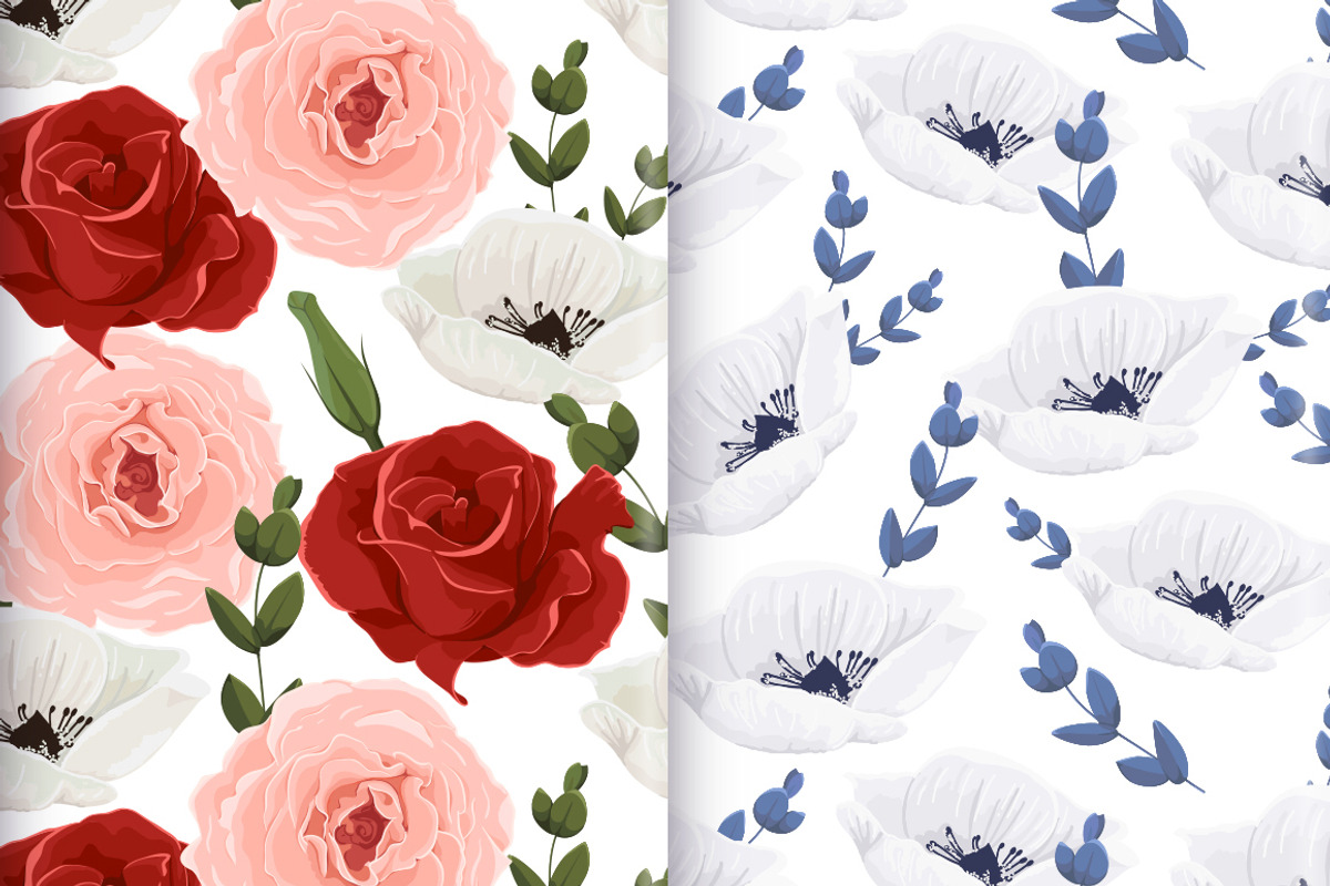 5 Seamless Floral Patterns + Freebie preview 3