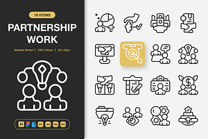 Partnership Work Icons, an Outline Icon by Spacepixel Creative