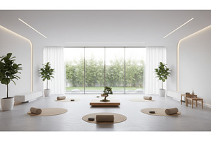 Minimalist bright white yoga studio, an Architecture Photo by Igor Tichonow