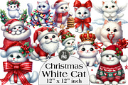Christmas White Cat Clipart, Funny, an Illustration by DreamArtGraphic (Thumbnail 1 of 4)