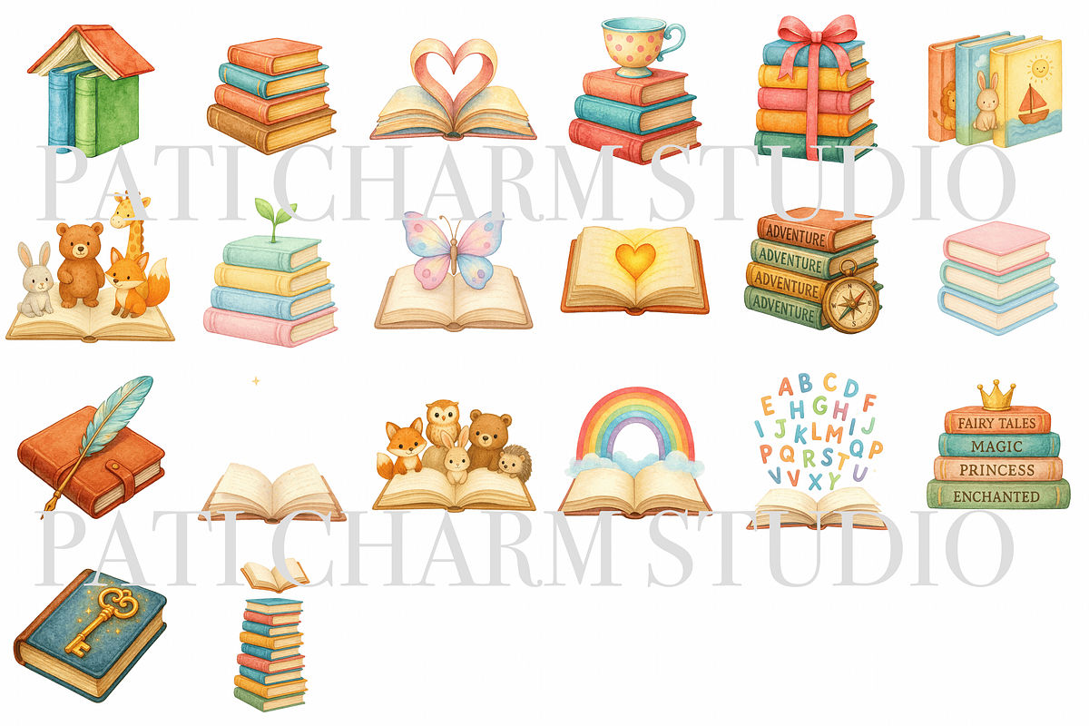 Book Clipart Set, a Decorative Illustration by Pati Charm Studio (Photo 2 of 8)