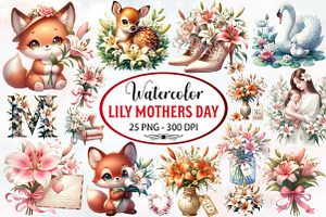 Lily Mothers Day Watercolor Cliparts, an Illustration by RobertsArt