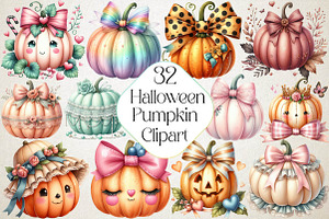Halloween Coquette Pumpkin Clipart, an Illustration by DreamPrint404