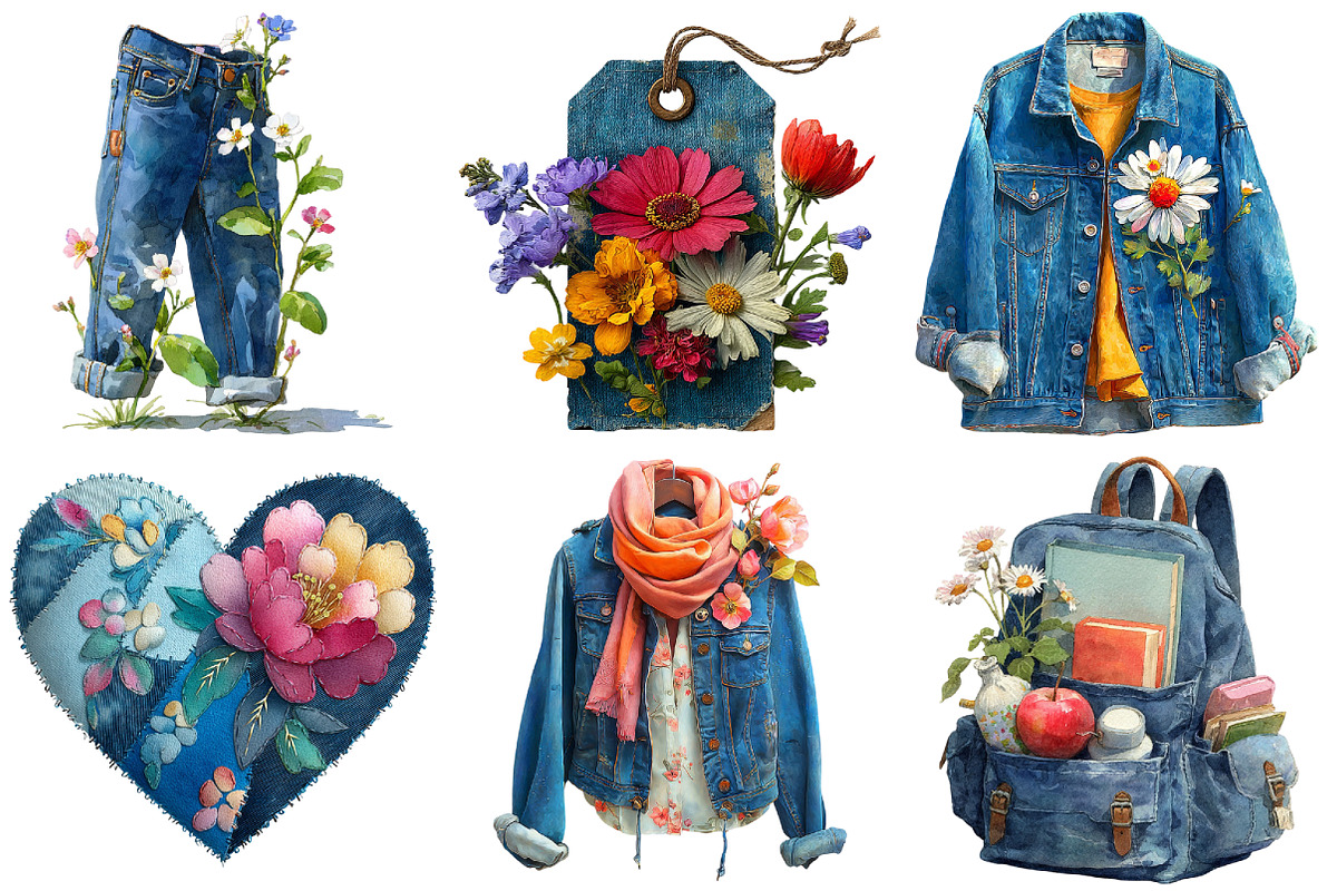 Vintage Denim Clipart, an Illustration by Craft Nest (Photo 2 of 6)