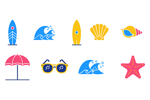 Tropical Beach and Surf Icon Set, a Decorative Illustration by MkStudio