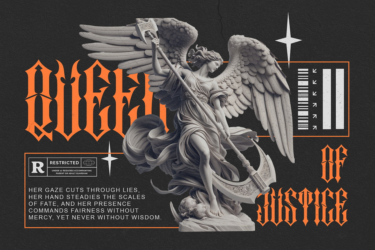Crucifer – Dark Gothic Blackletter F, a Blackletter Font by Letterara (Photo 2 of 15)