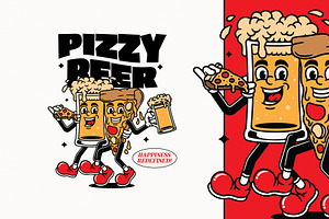 Retro Pizza Beer Illustration, a Food Illustration by Decoconio Design