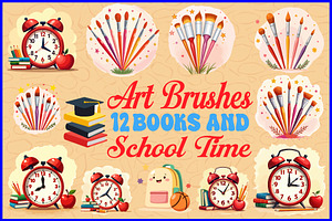 Art Brushes, Books, and School Time, an Object Graphic by Gfx_Store