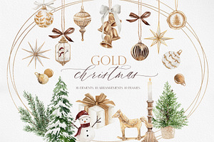 Gold Christmas Watercolor Clipart, a Decorative Illustration by Beigetime