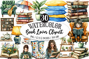 Watercolor Book Lover Clipart, an Illustration by Designking (Thumbnail 1 of 5)
