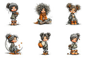 Cozy Autumn Watercolor Girls, a Seasonal Illustration by CreationArt (Thumbnail 3 of 6)