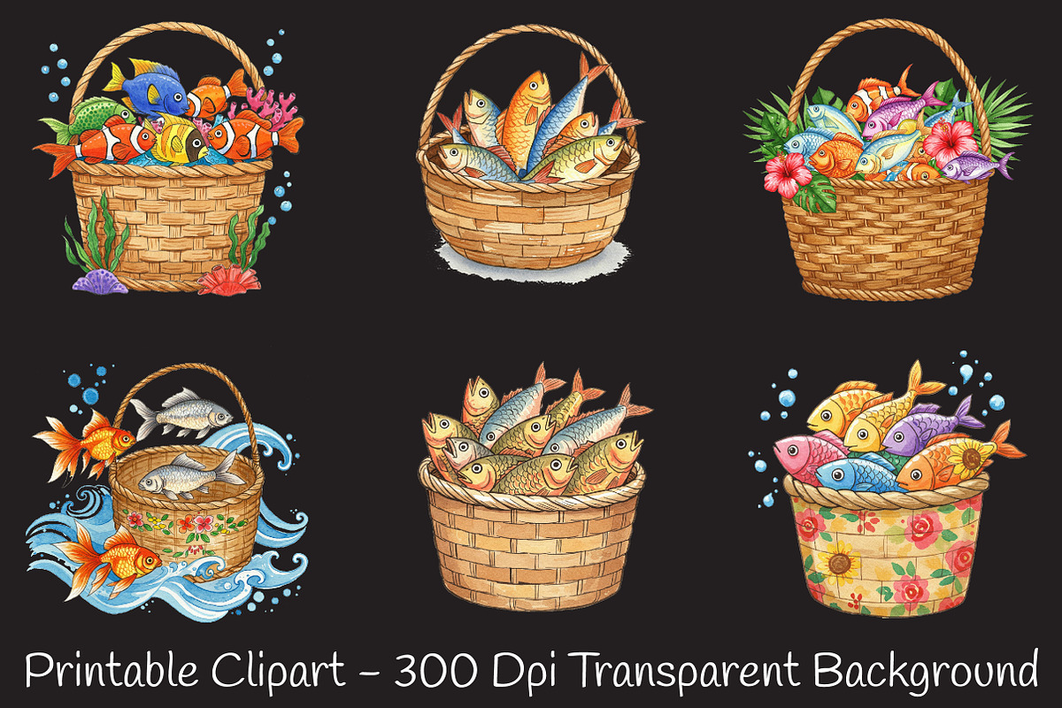 Summer Fish Basket Sublimation Clipa, an Illustration by RobertsArt (Photo 3 of 4)
