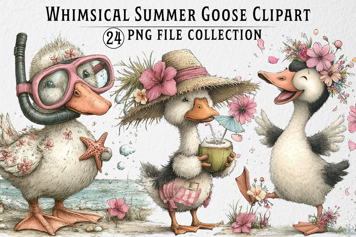 Whimsical Summer Goose Clipart Set, an Illustration by Dream Creation (Photo 1 of 5)