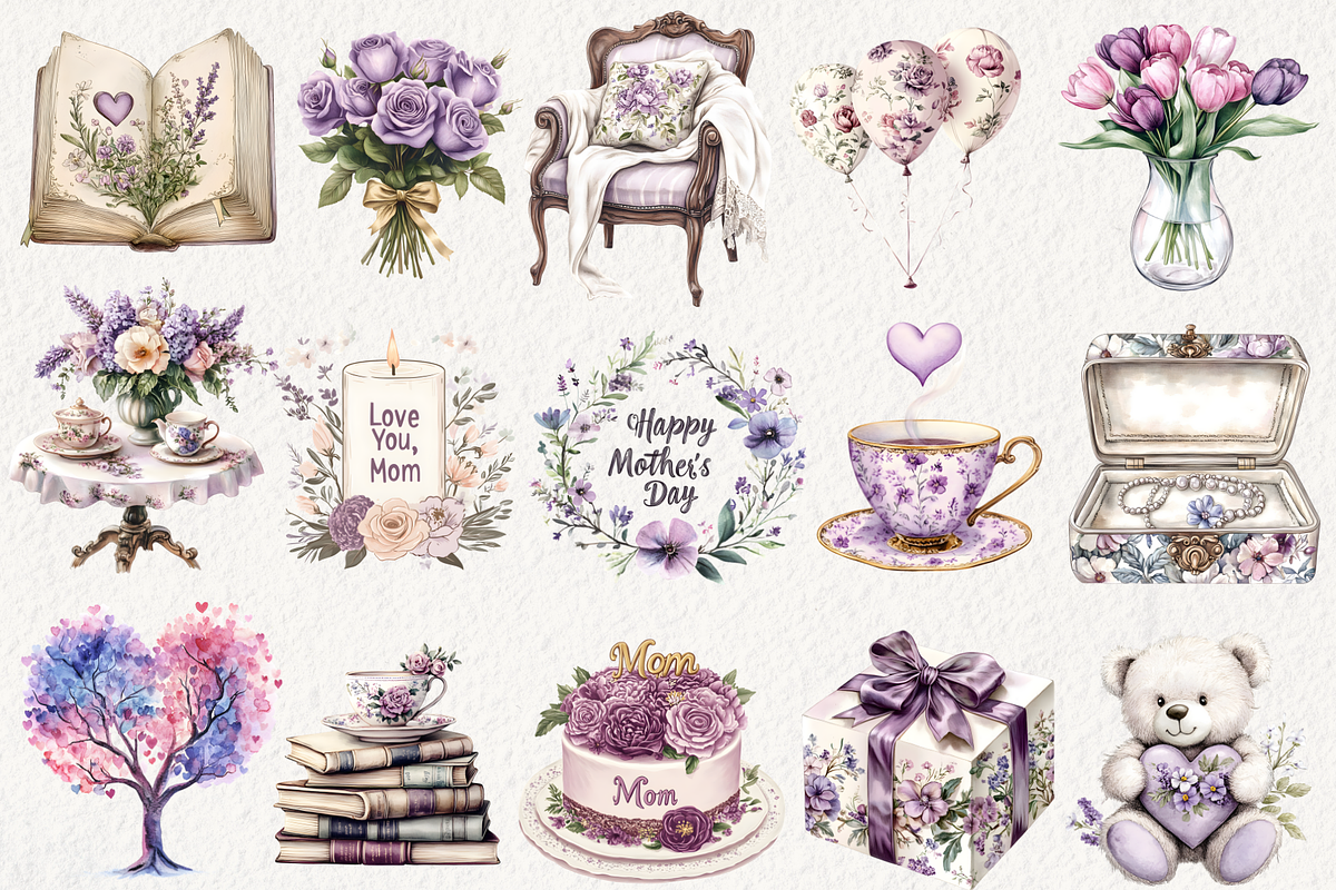 Lavender Mother’s Day Clipart, an Illustration by NadiaTheronArt (Photo 2 of 5)
