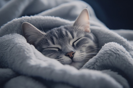 Cat napping in cozy blanket, an Animal Photo by Beautiful things