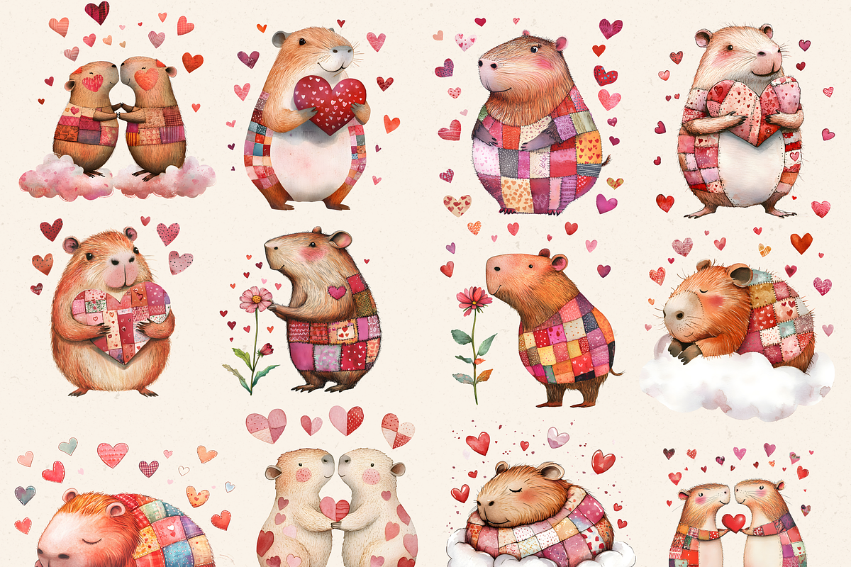 LOVELY VALENTINE CAPYBARA CLIPART, an Animal Illustration by Daring Digies (Photo 4 of 7)