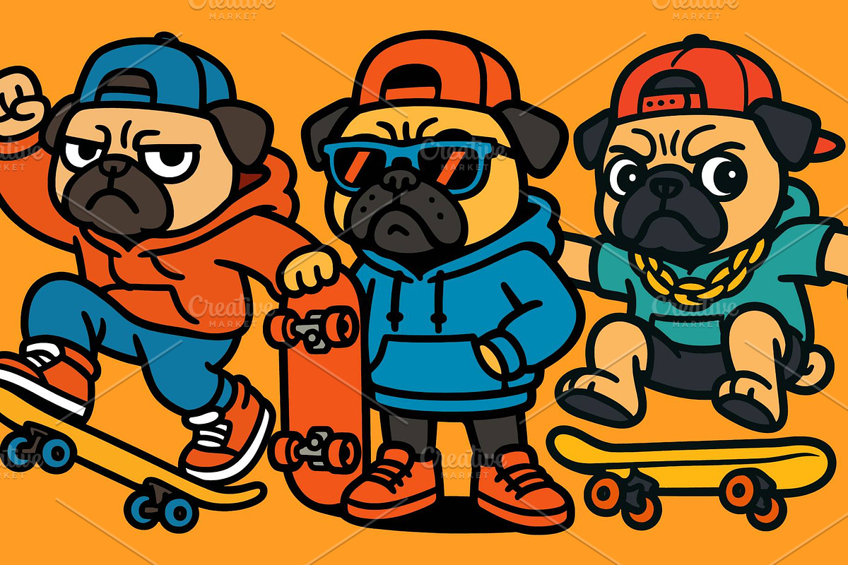 Skateboarder Pugs, an Animal Illustration by Deezguizer (Photo 1 of 4)