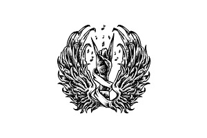 Wings Metal Hand Music Tattoo Design