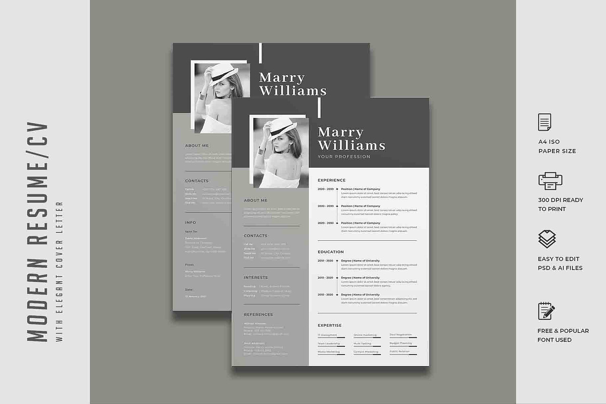 340. Modern Resume Template, a Stationery Template by CreativeRezwan (Photo 3 of 3)