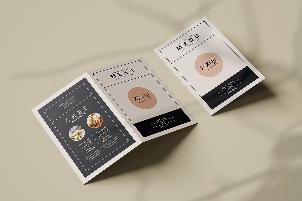 Bi fold / Half fold Food Menu, a Brochure Template by Designsoul14