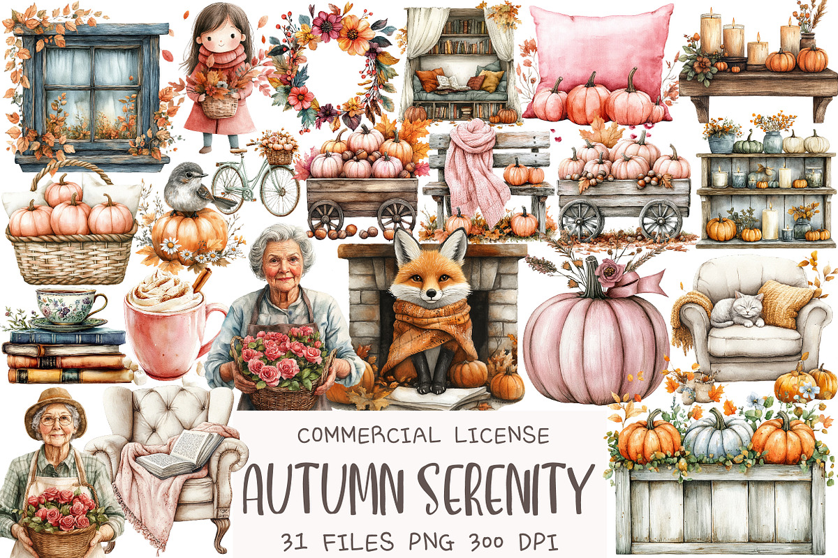 Watercolor Autumn Serenity Clipart, an Illustration by OK Design (Photo 1 of 5)