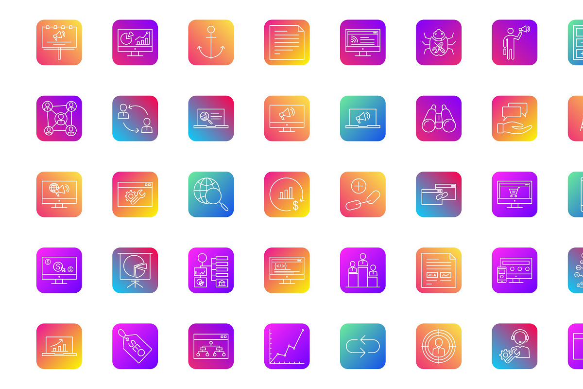 50 SEO Line Gradient Icons Set, an Outline Icon by shahsoft (Photo 5 of 5)