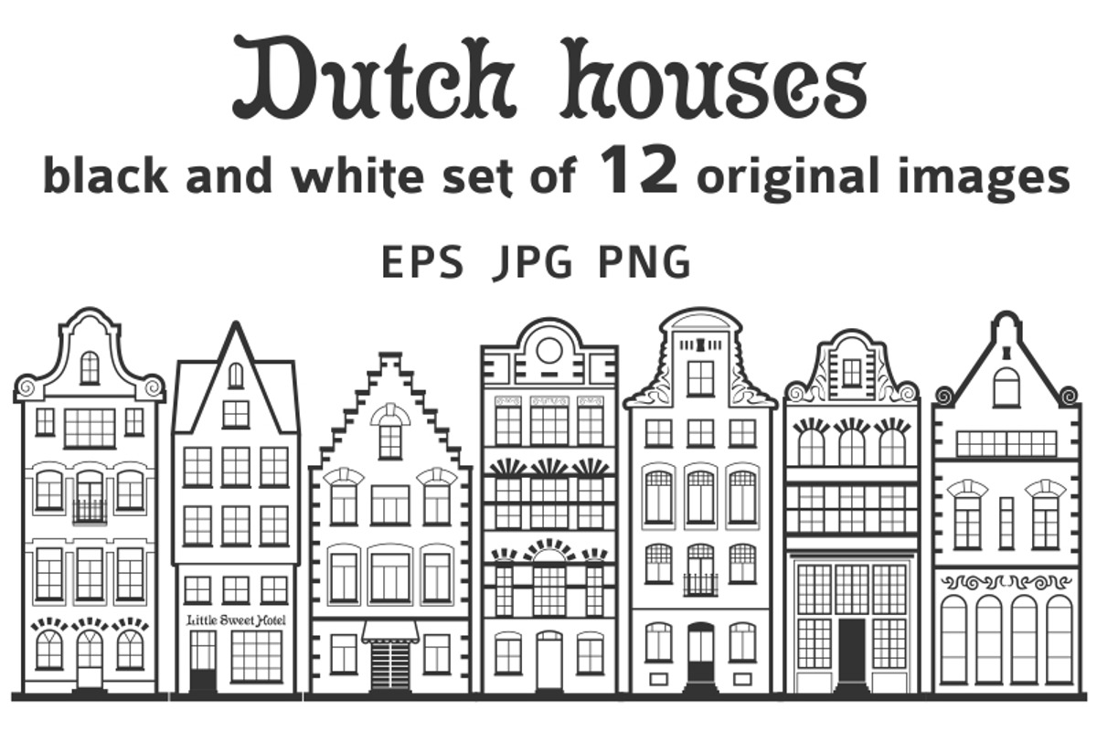 Set of 12 line Amsterdam old houses, a Decorative Illustration by Primula`s shop (Photo 1 of 2)