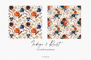 Indigo & Rust Boho Floral Clipart