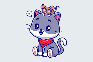 Cute Cat Playing With Mouse Cartoon, an Animal Illustration by Catalyst Labs