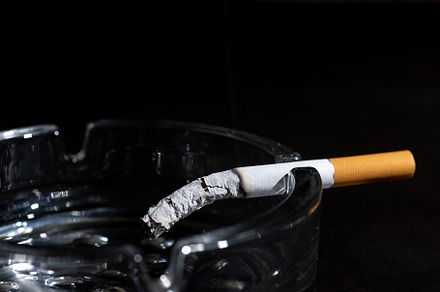 Ashtray and smoking cigarette on bla, a Health & Medical Photo by AlexBush
