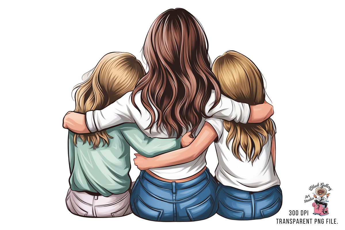 Three Girls Hugging PNG Bundle, a Graphic by Clipart Bloom (Photo 2 of 11)