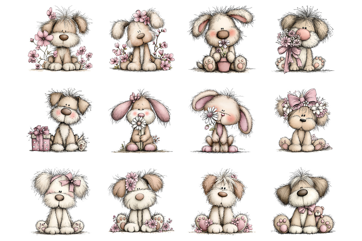 Whimsical easter dogs clipart, an Illustration by SinaCreation (Photo 2 of 11)