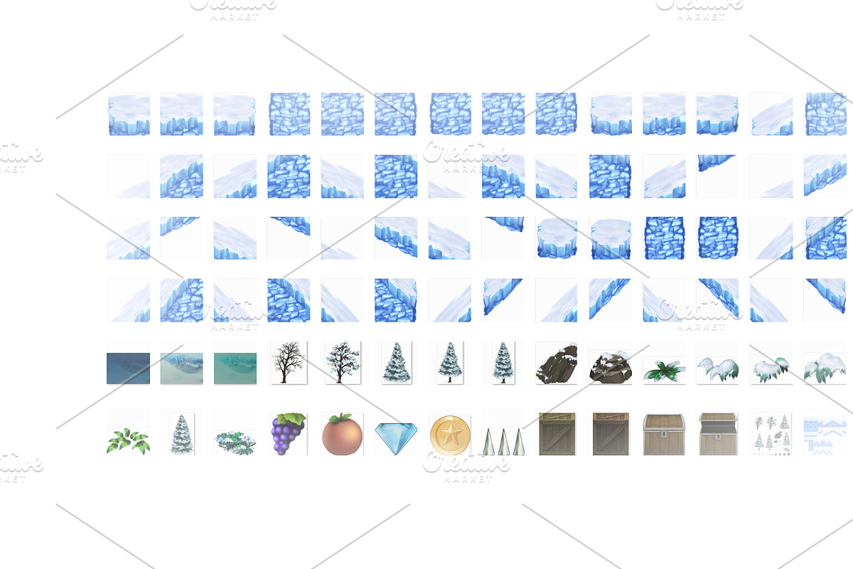 Snowy Mountains - Platformer Tileset, an Illustration by LudicArts (Photo 4 of 5)