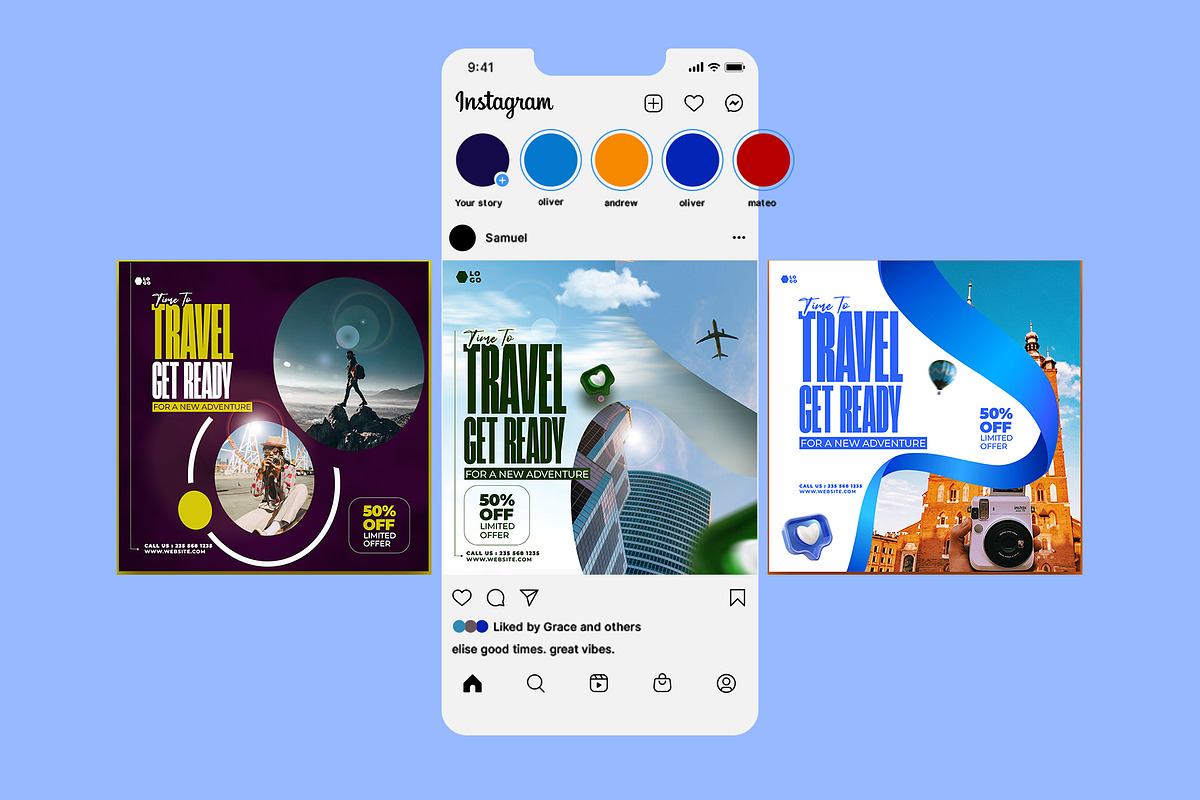 5 Social Media travel Templates, a Social Media Template by graphic bakers (Photo 3 of 10)