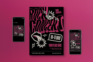 Magenta Pop Rock Concert Flyer Set, a Flyer Template by graphicook