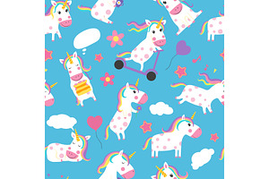 Unicorns Seamless Pattern. Various