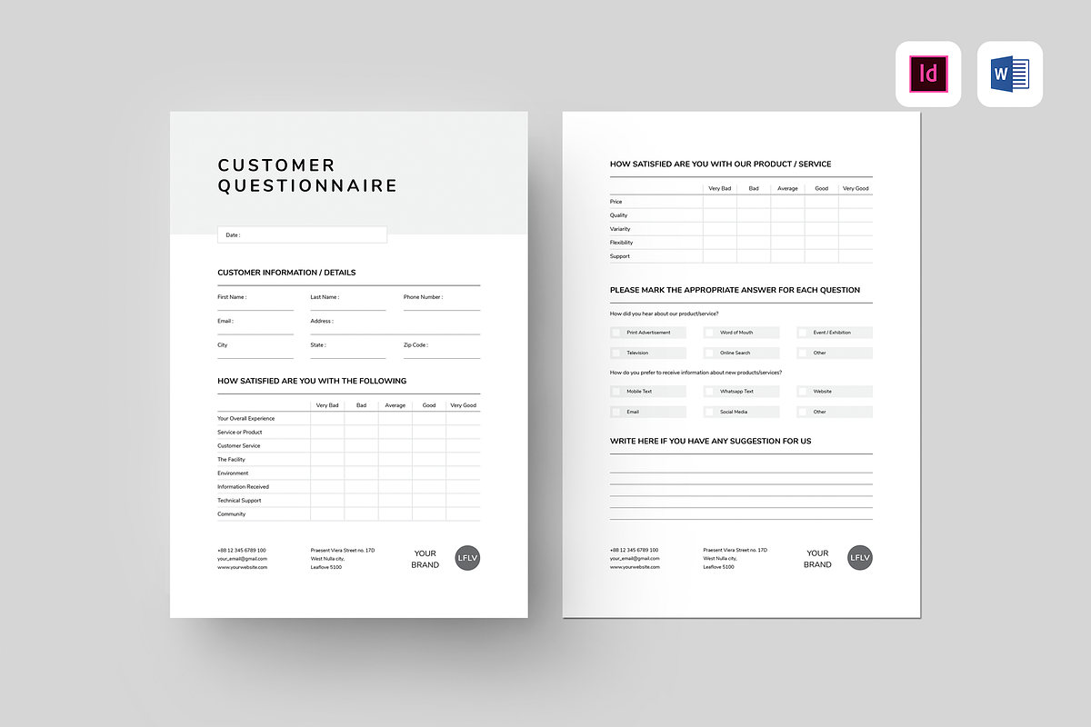 Customer Questionnaire | Word & Indd, a Stationery Template by Leaflove