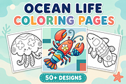 Ocean Life Coloring Pages #1, an Animal Illustration by Inkivelle Studio (Thumbnail 1 of 3)