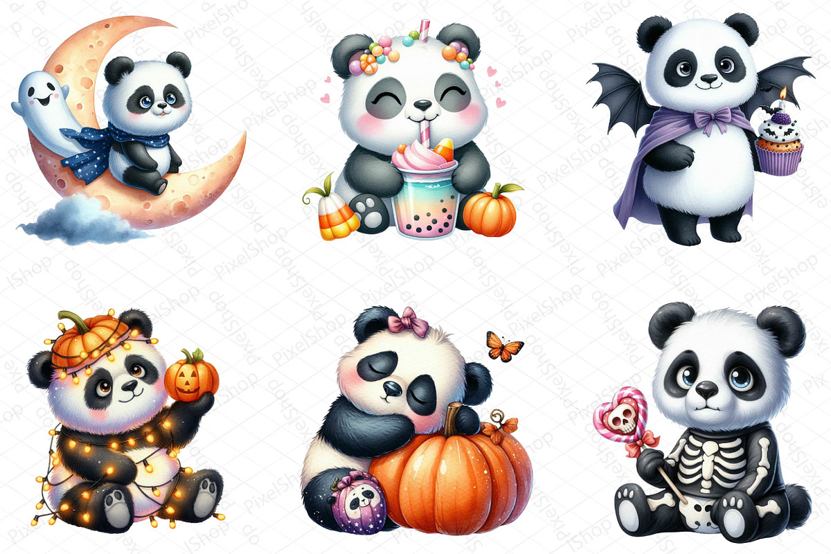 Cute Halloween Panda Clipart, an Illustration by DreamPrint404 (Photo 4 of 5)