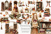 Reading Season Clipart, a Seasonal Illustration by GlamArtZhanna (Thumbnail 1 of 8)