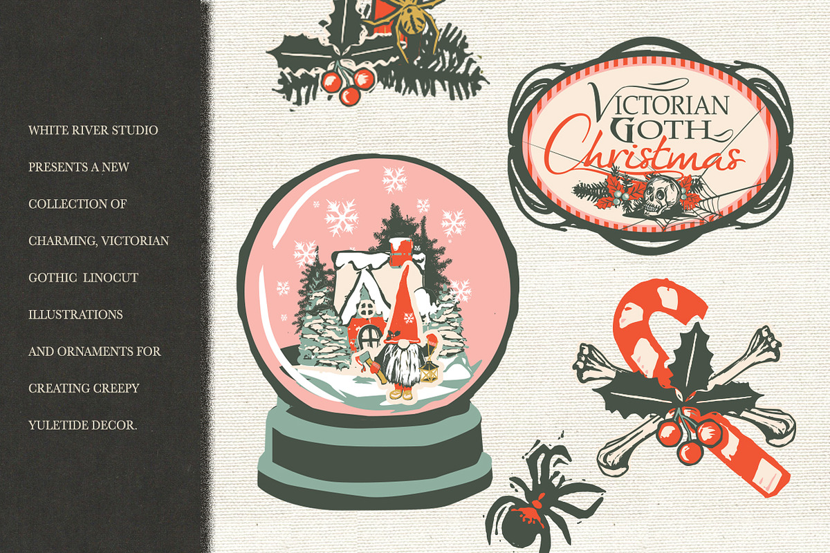 Victorian Goth Christmas Linocuts, a Decorative Illustration by WhiteRiverStudio (Photo 7 of 10)