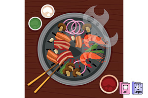 Hand Drawn Korean BBQ Illustration, a Food Illustration by MISS CHATZ
