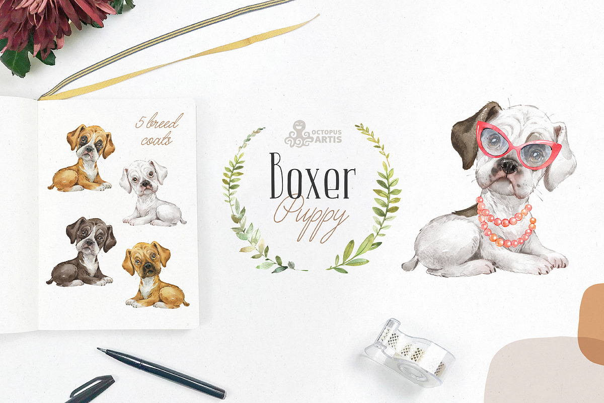 Puppy Paws 5. Watercolor Collection, an Illustration by OctopusArtis (Photo 6 of 11)
