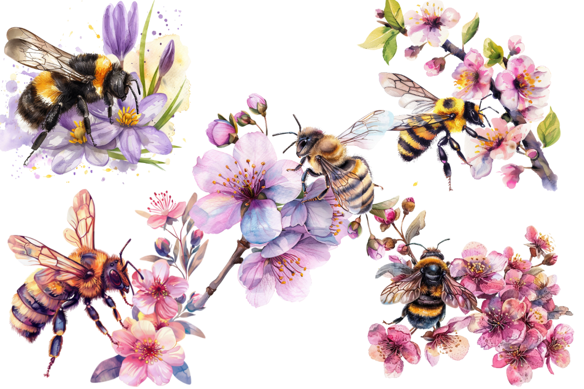 Watercolor Spring Bees and Flowers, an Animal Illustration by Mash Mash Stickers (Photo 3 of 9)