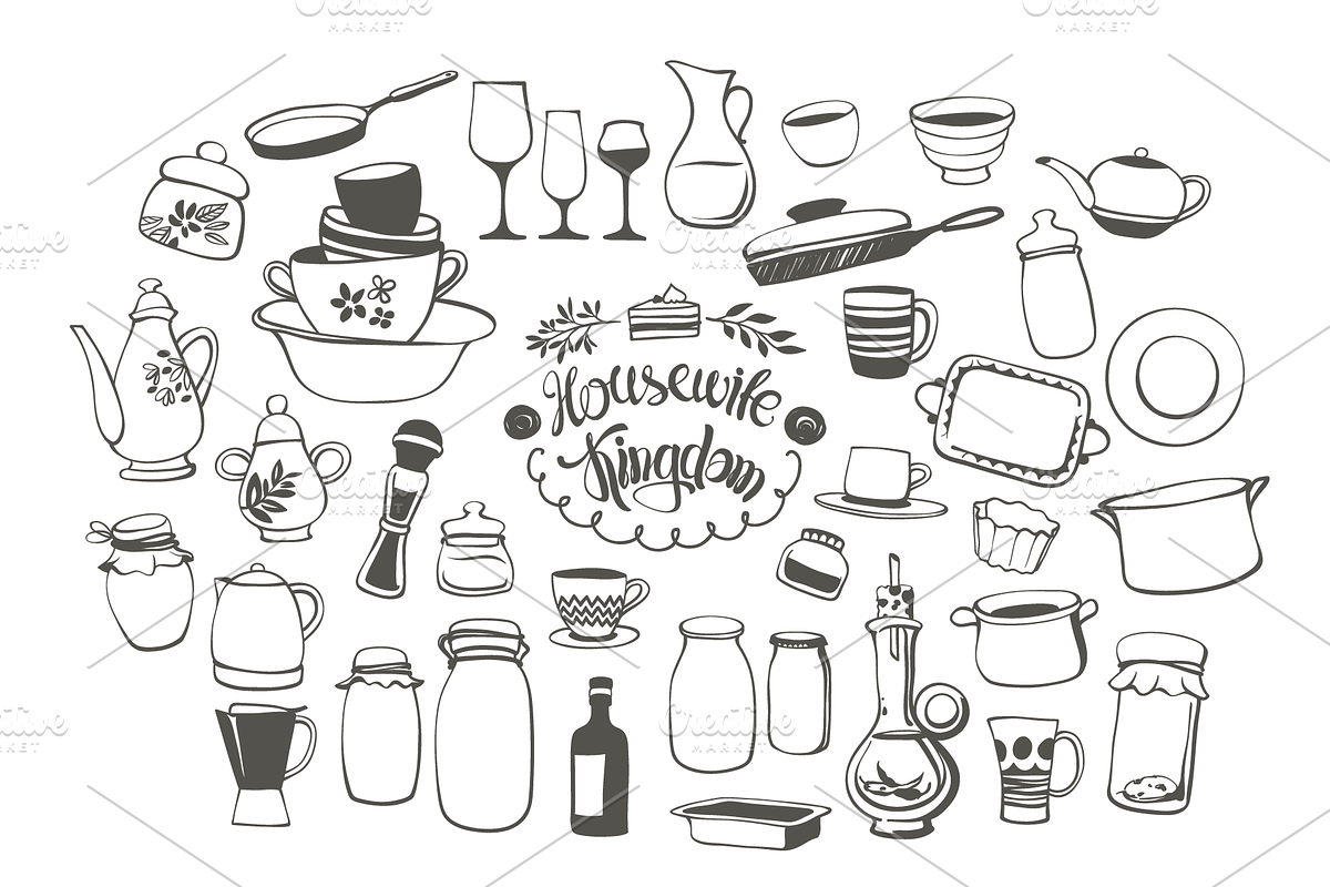 Kitchenware Hand-drawn Set, an Illustration by Adiemus (Photo 2 of 7)